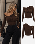 Top Ambre – Drapé asymétrique chocolat