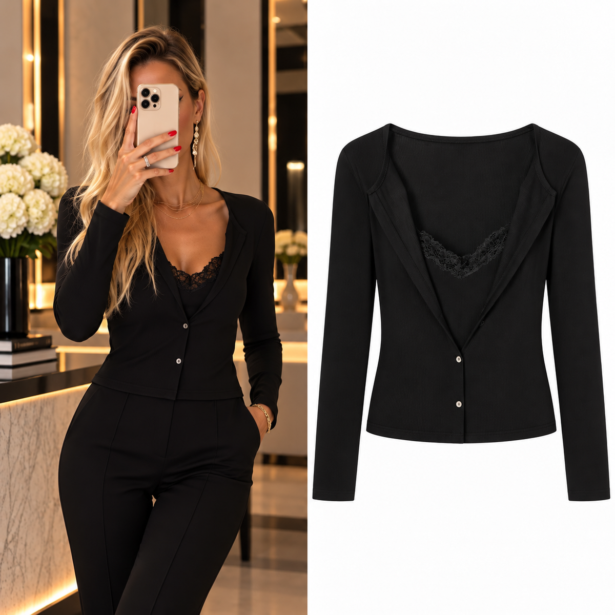 Gilet noir à détails dentelle