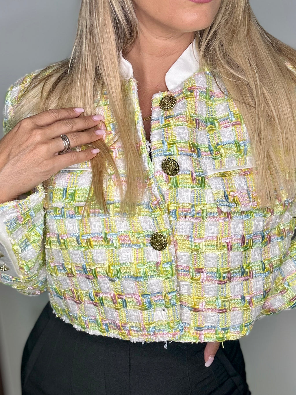 Blazer court jaune tweed EVENA