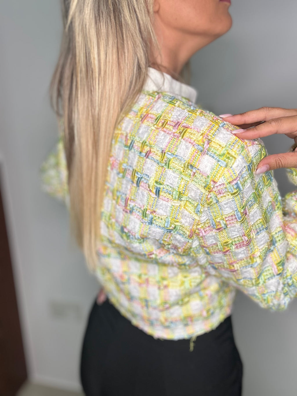 Blazer court jaune tweed EVENA