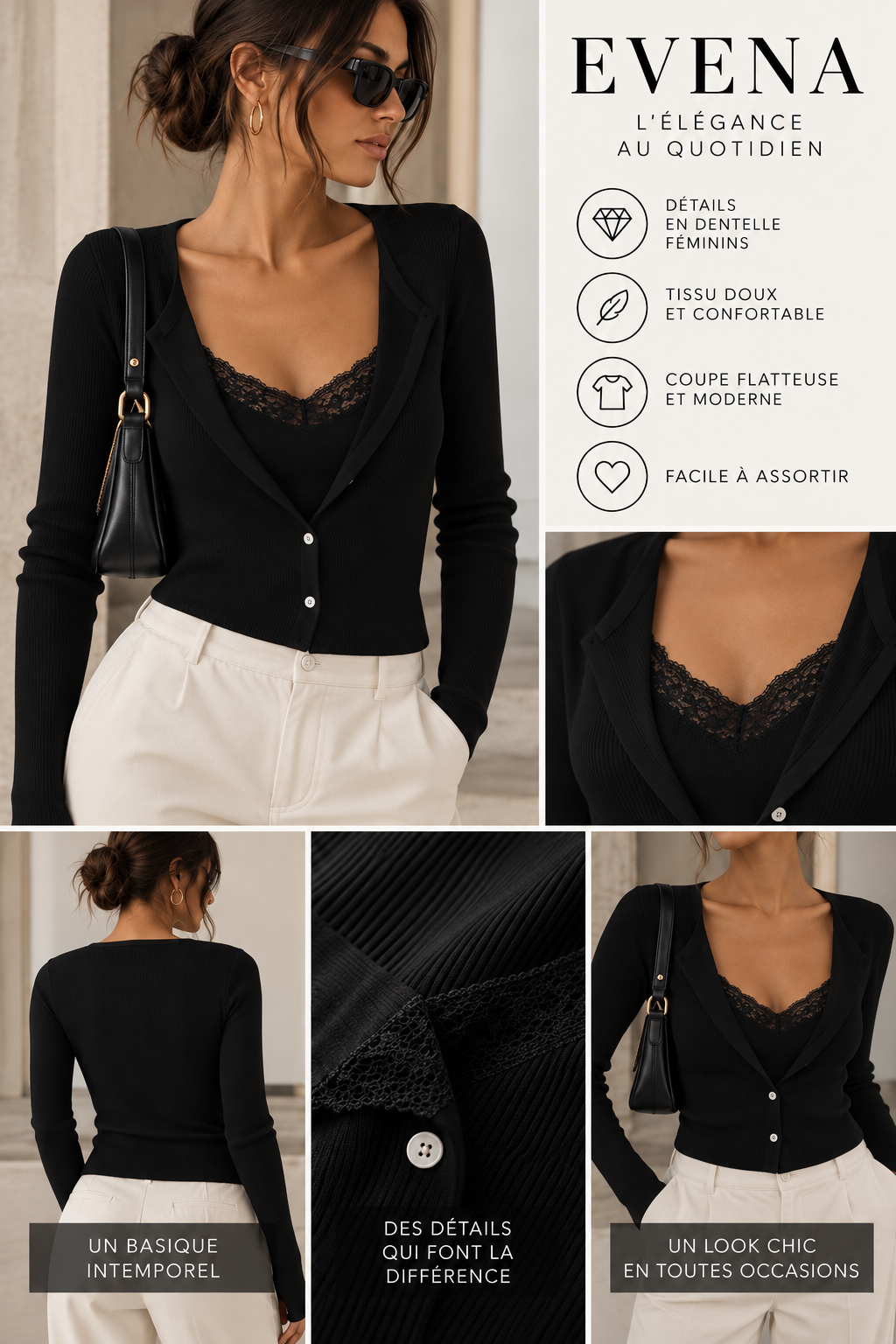 Gilet noir à détails dentelle – vue 2