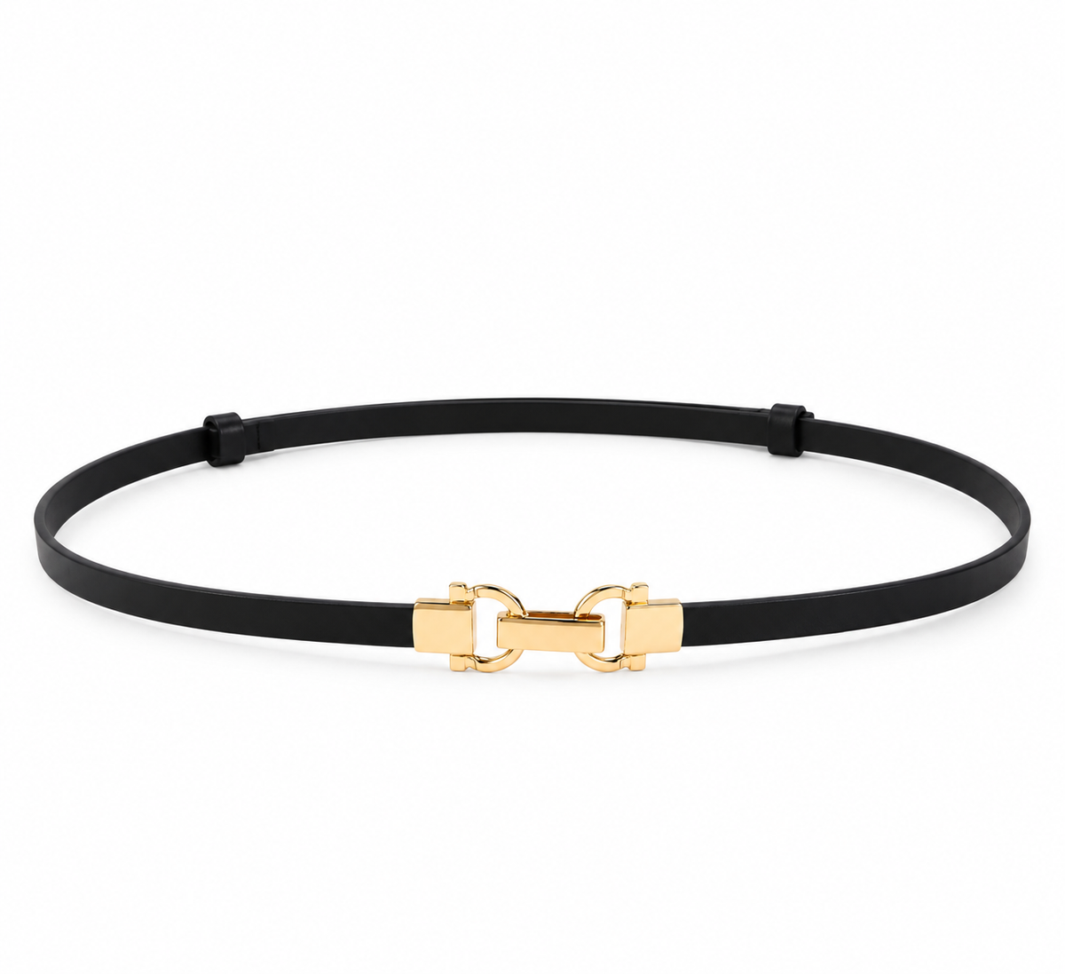 Ceinture fine noire à boucle dorée