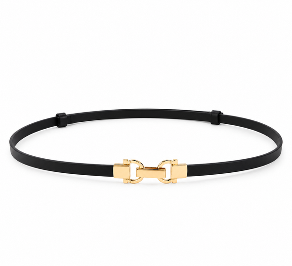 Ceinture fine noire à boucle dorée