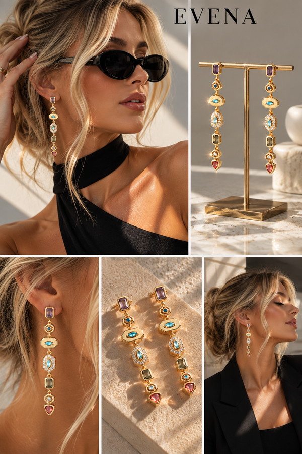 Boucles d’oreilles pendantes dorées multicolores
