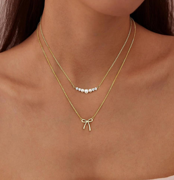 Collier double rangs noeud