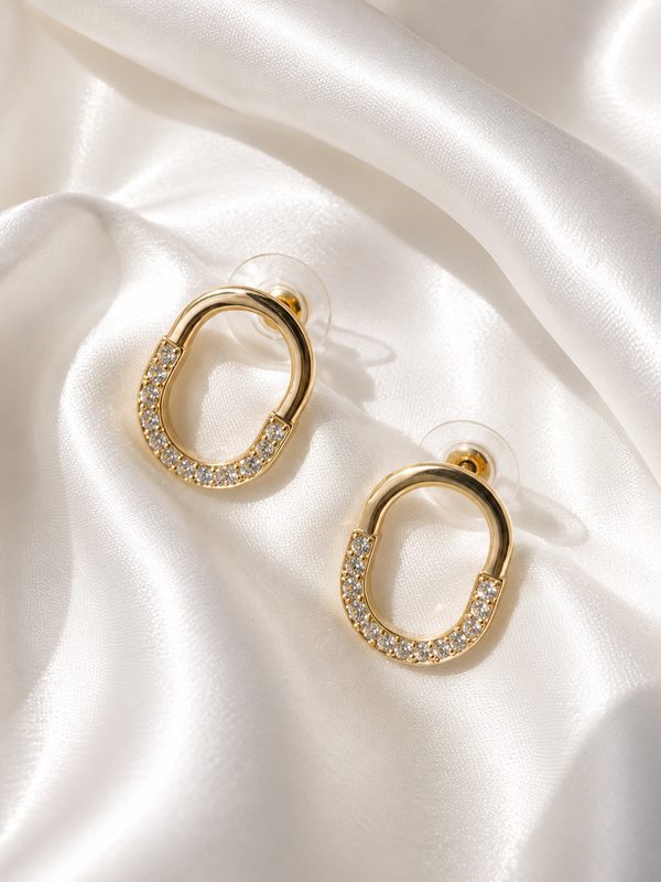 Boucles d'Oreilles Dorées Créoles Ovales Pavé