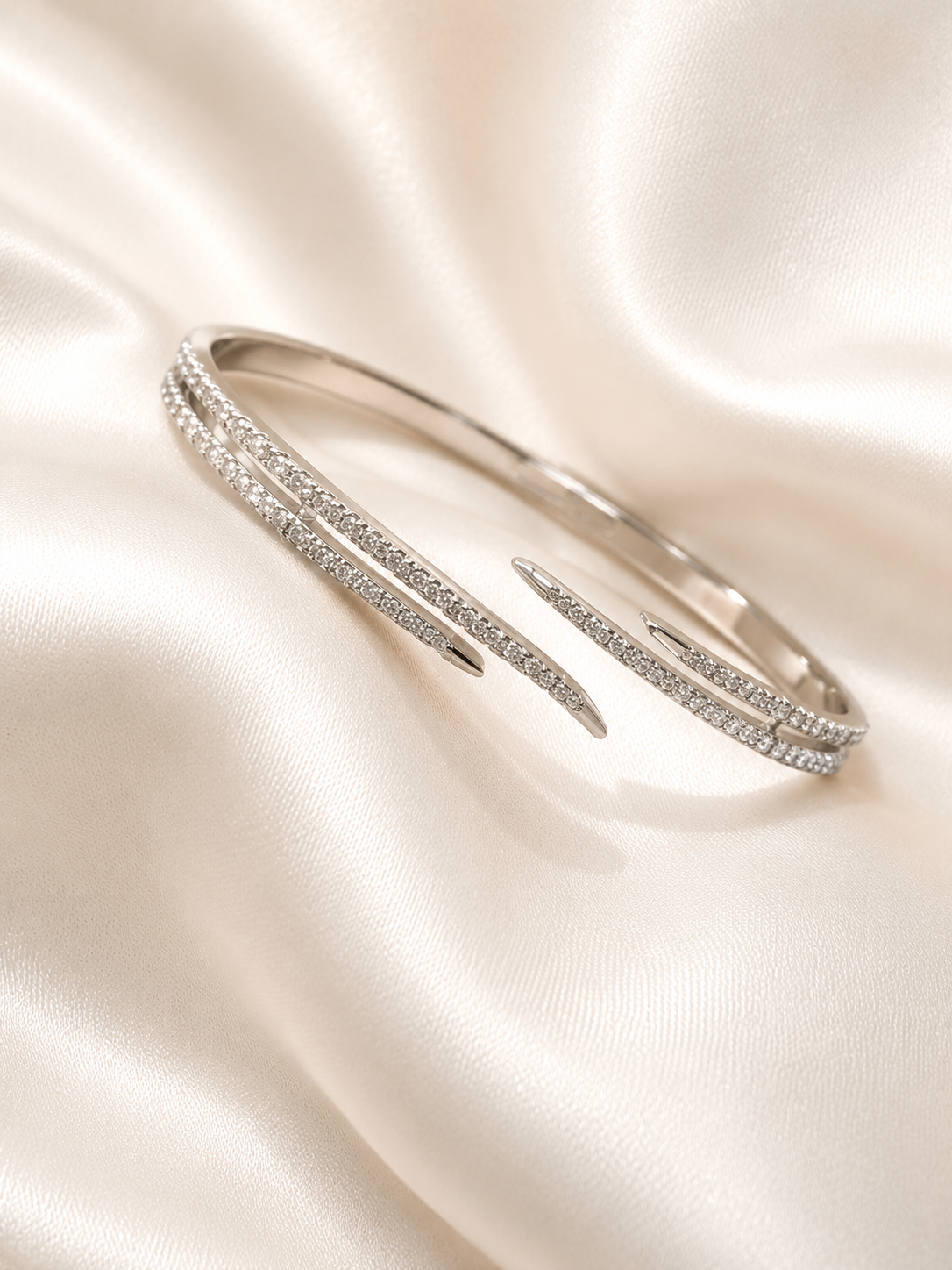 Bracelet Jonc Argenté Double Rang Pavé Zircons