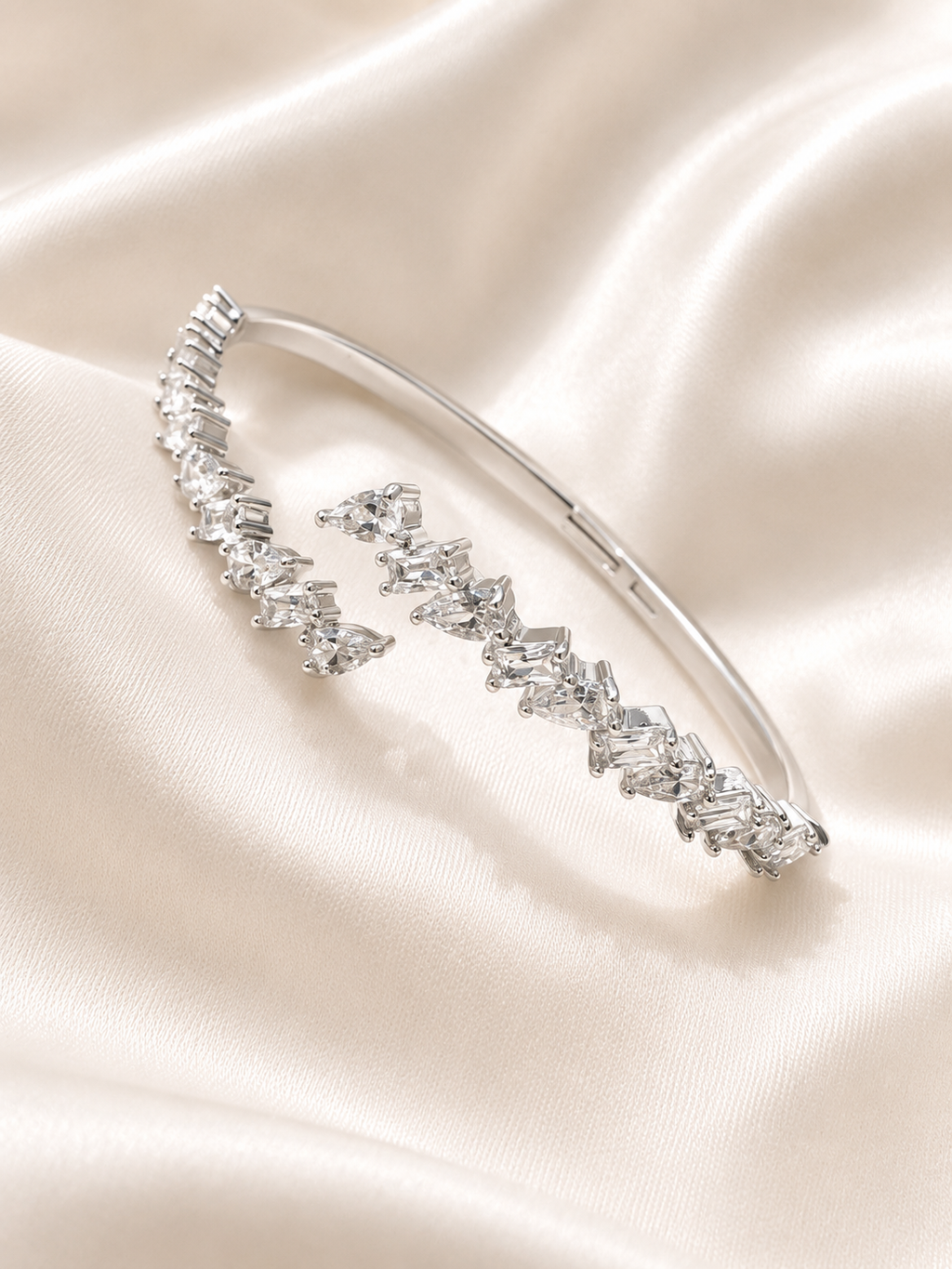 Bracelet Jonc Argenté Pierres Taille Mixte Zigzag