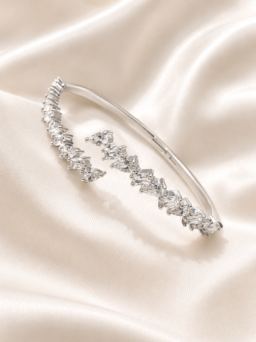 Bracelet Jonc Argenté Pierres Taille Mixte Zigzag