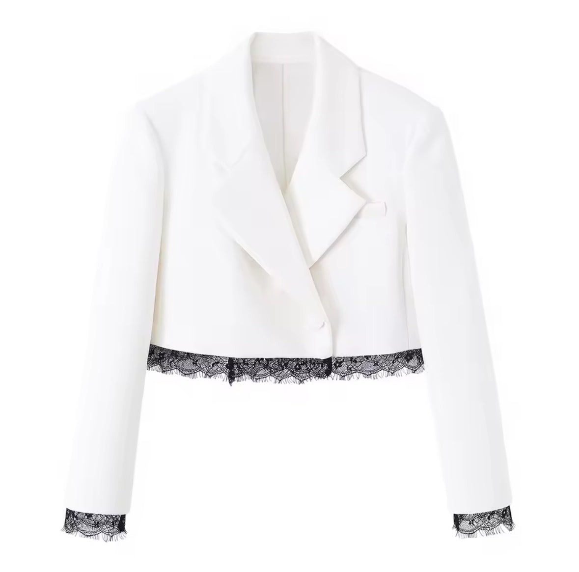 Blazer Court Blanc Dentelle Noire