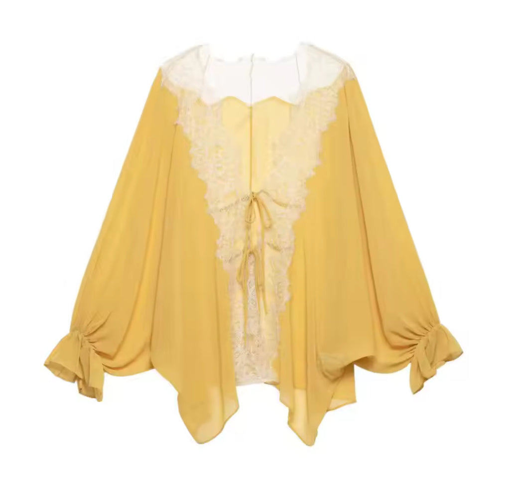 Blouse Moutarde Dentelle Ivoire