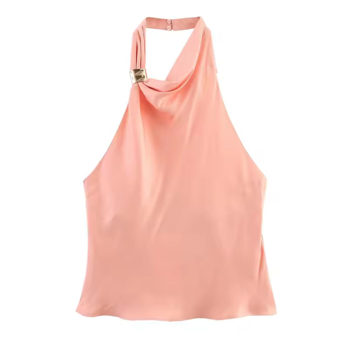 Top Halter Rose Satiné Doré