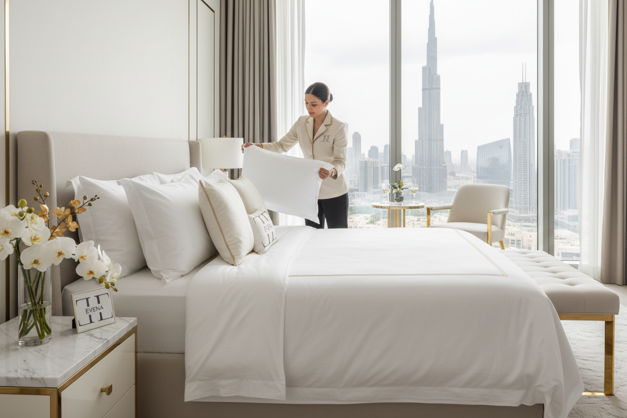 Préparation chambre EVENA avec logo